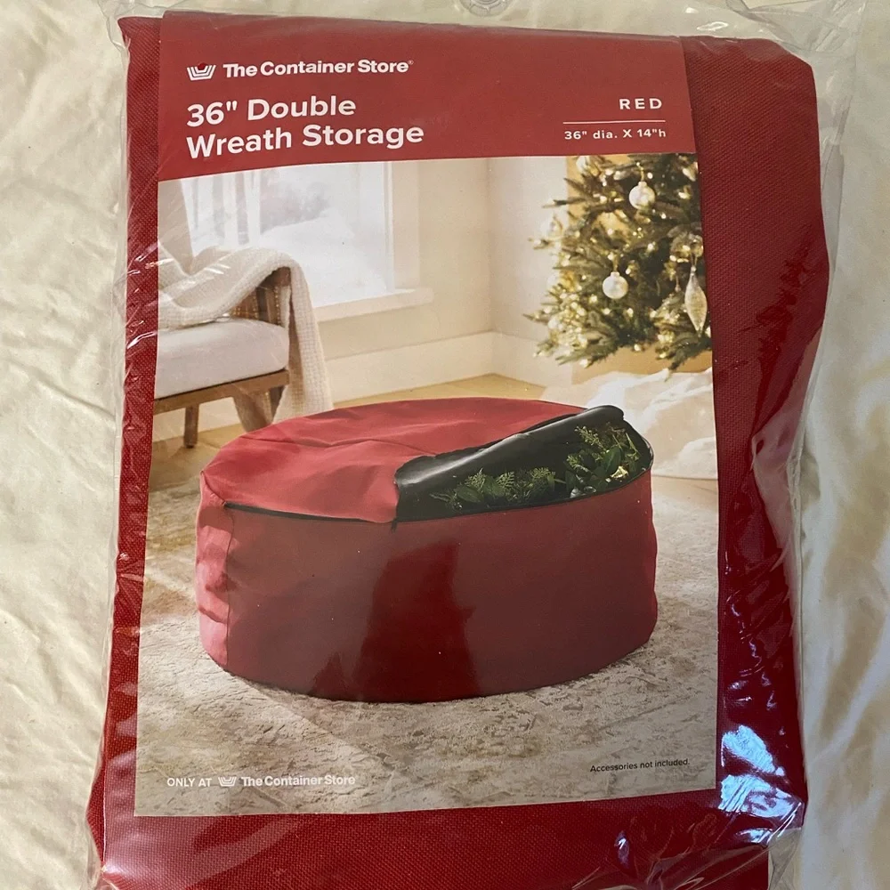 The Container Store Red Wreath Storage Bag 36" double Wreath - Picture 1 of 6